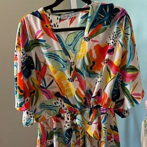 Sweet Rain Multicolor Tropical Print Top large EUC